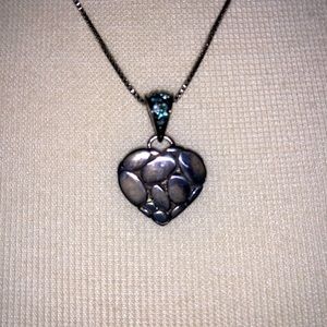 John Hardy Kali Silver Lava Heart Pendant w/Topaz